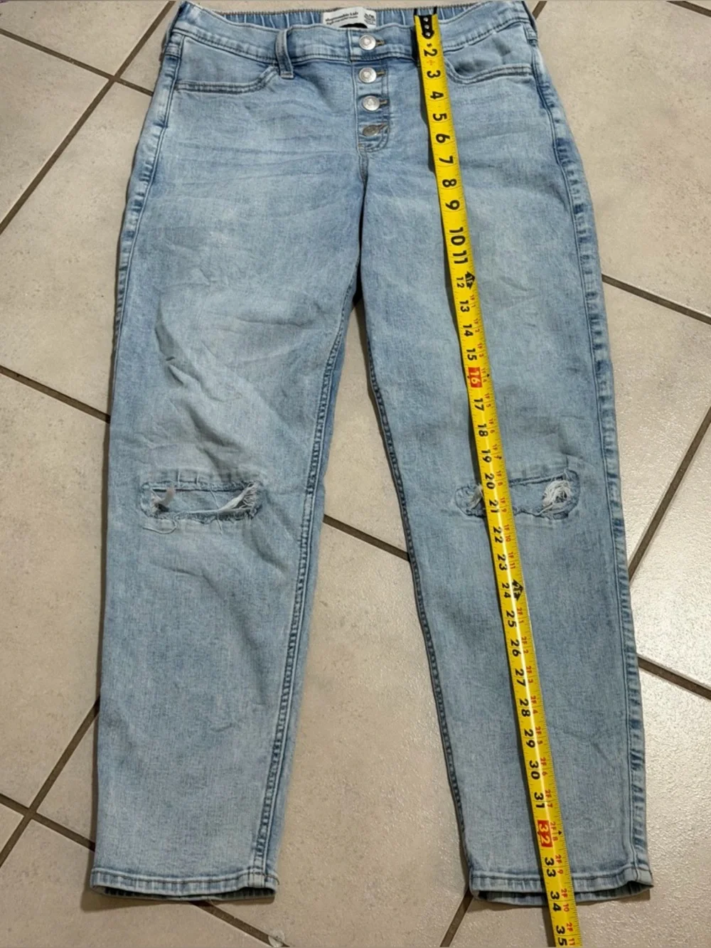 Abercrombie Kids Girl‎ Denim High-Rise Mini Mom Distressed Jeans Pull on 15/16